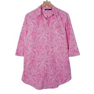 Lauren Ralph Lauren Womens Pink Paisley Shirt Dress Cotton 3/4 Sleeve Size Small